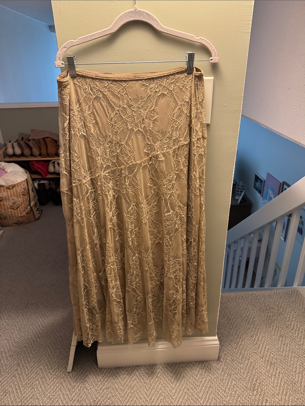 Anthropologie Tan Lace Maxi Skirt